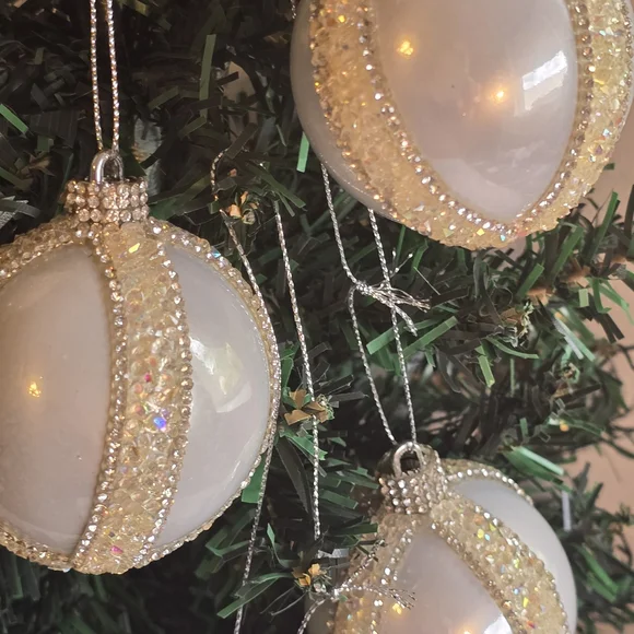 Elegant White and Silver Holiday Ornaments 6 Piece 2.5 Inch Handmade - Picture 6 of 10